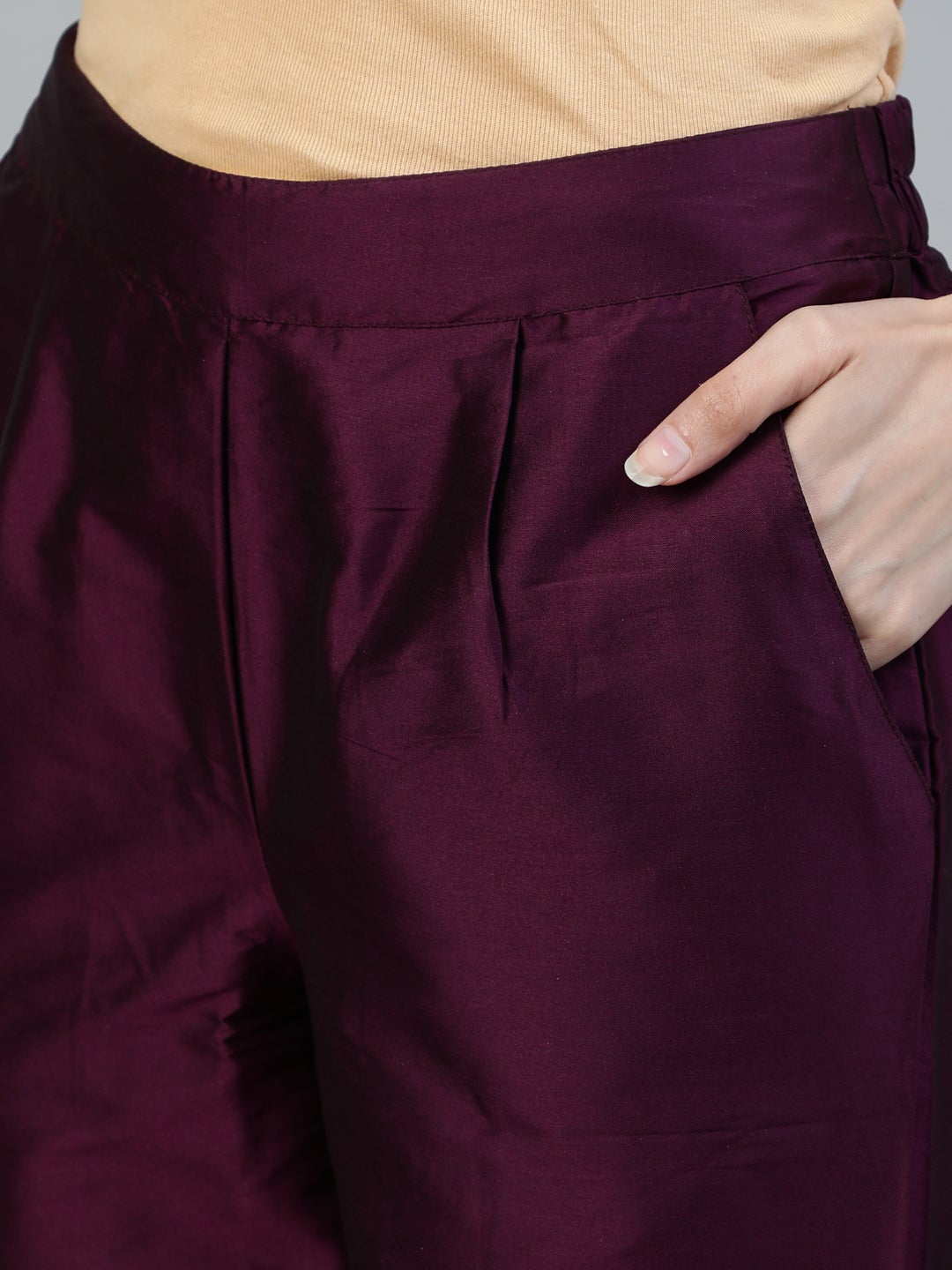 Purple Printed Silk Blend Straight Kurta with Pants