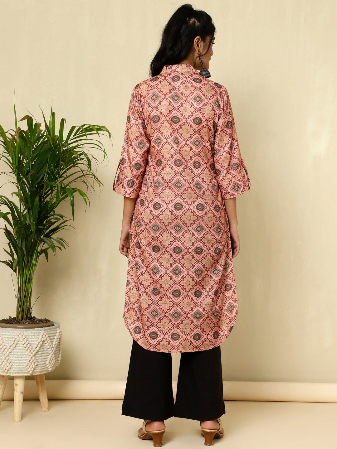 Peach Ethnic Motif Straight Kurta