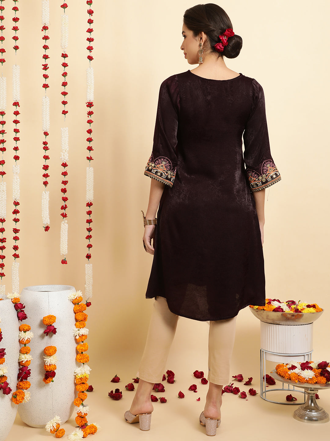Wine Zardozi Pakistani Velvet Kurta