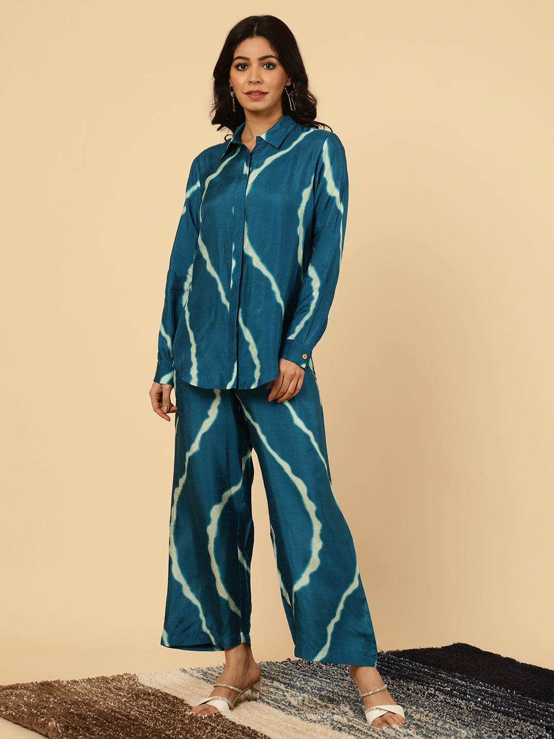 Teal Lehriya Co-ord Set