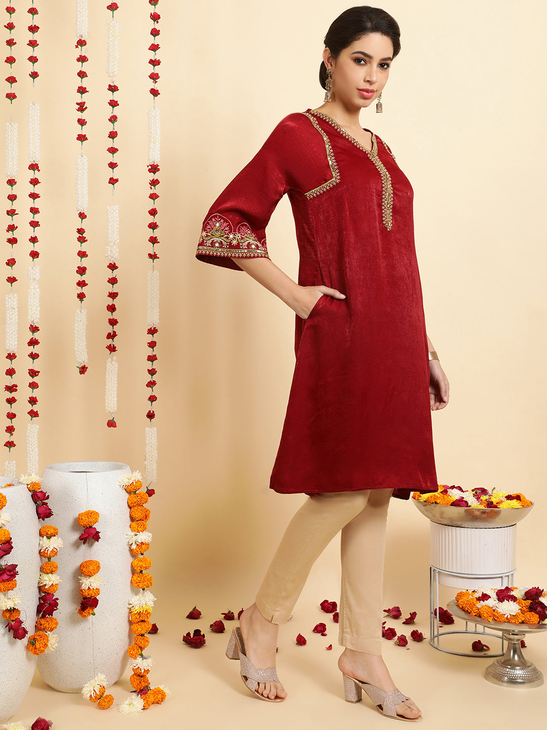 Maroon Zardozi Pakistani Velvet Kurta
