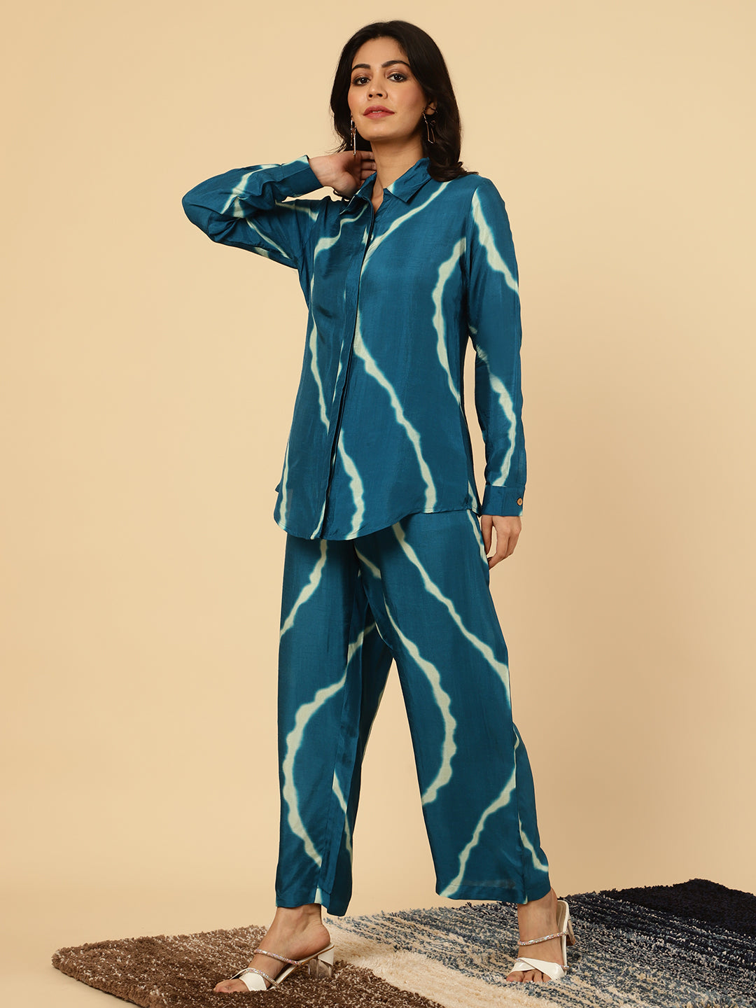 Teal Lehriya Co-ord Set