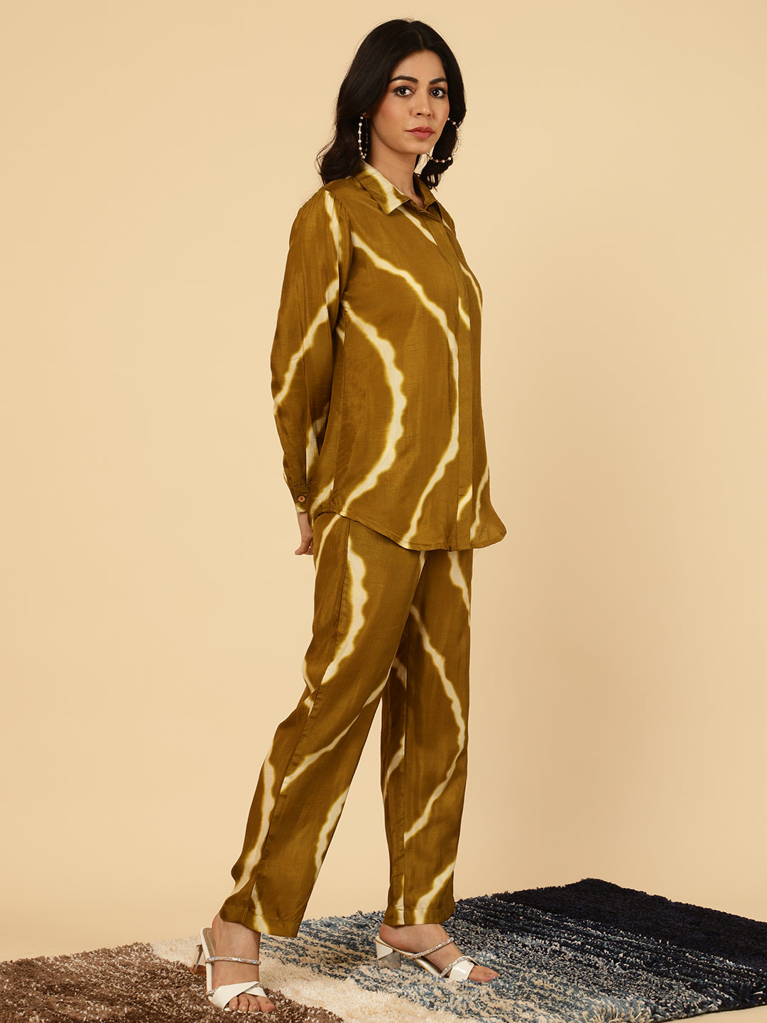 Olive Green Lehriya Co-ord Set