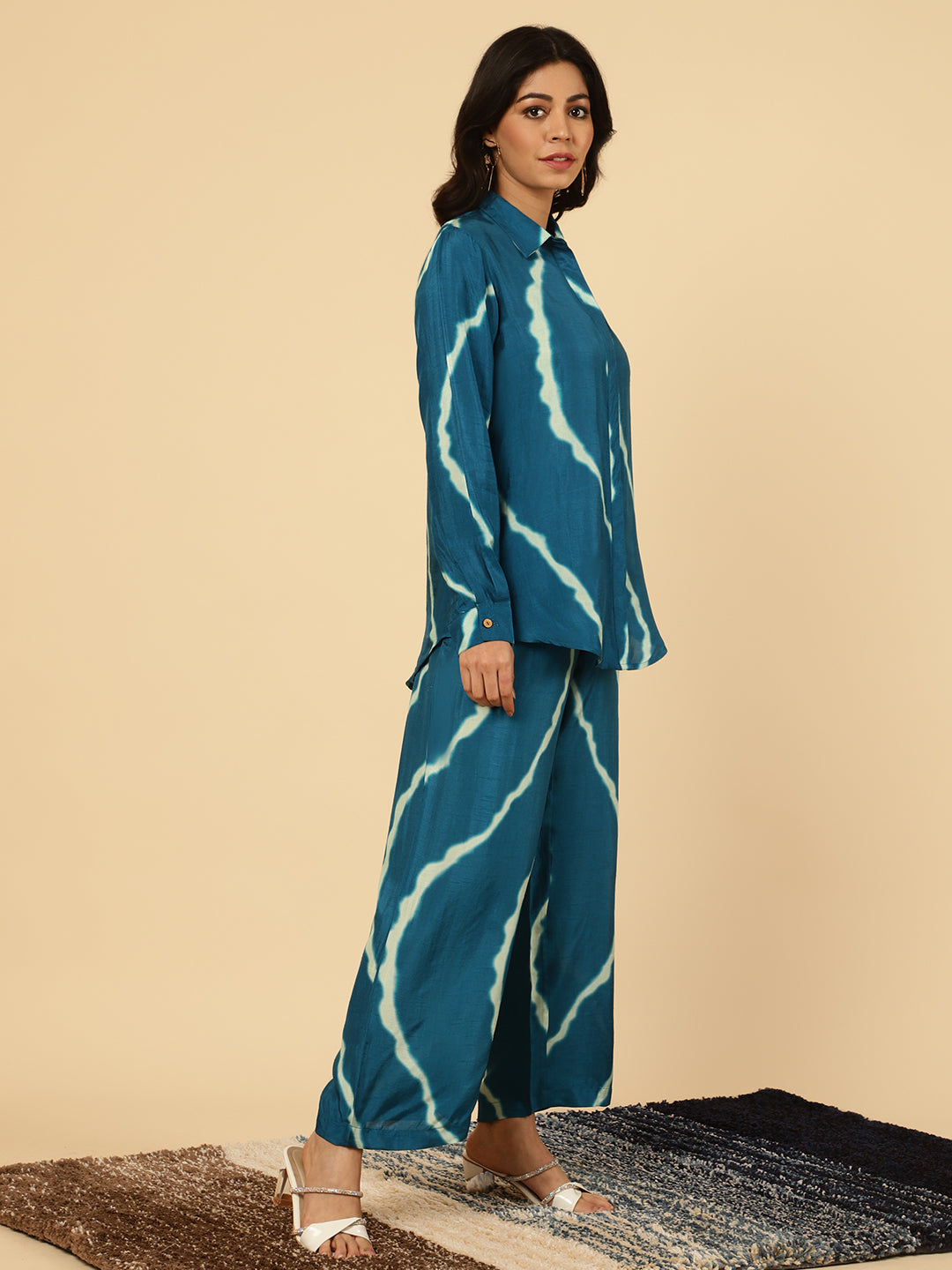 Teal Lehriya Co-ord Set