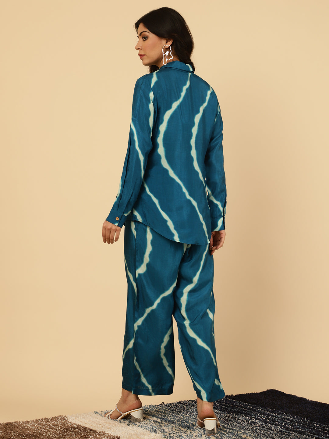 Teal Lehriya Co-ord Set