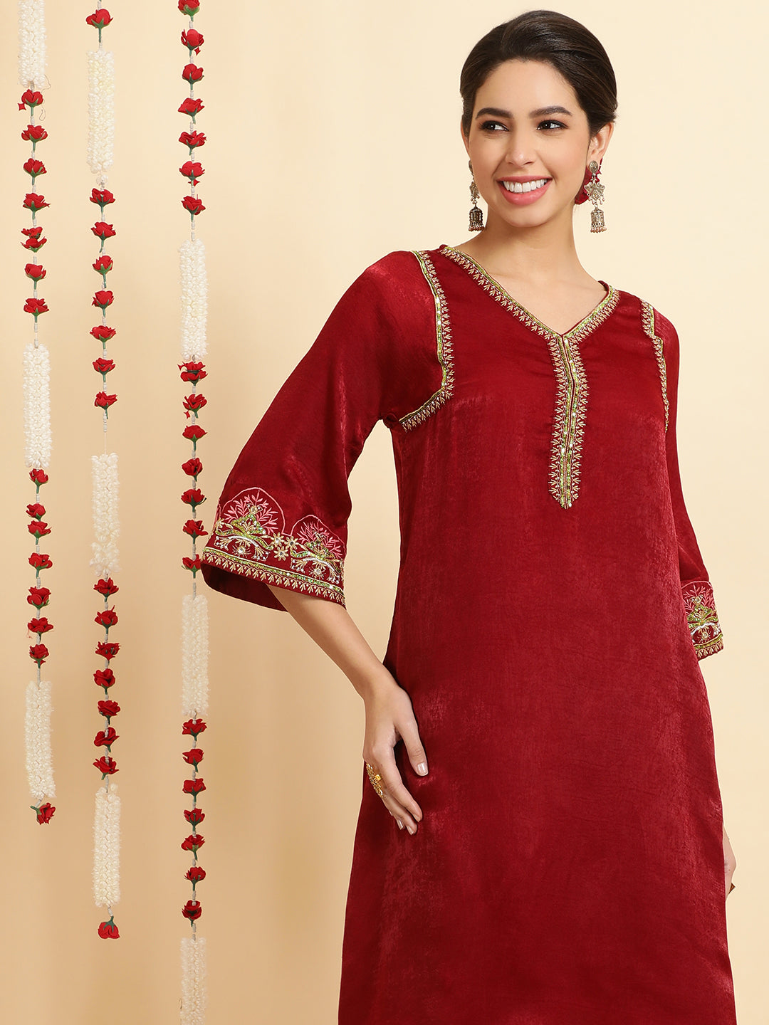 Maroon Zardozi Pakistani Velvet Kurta