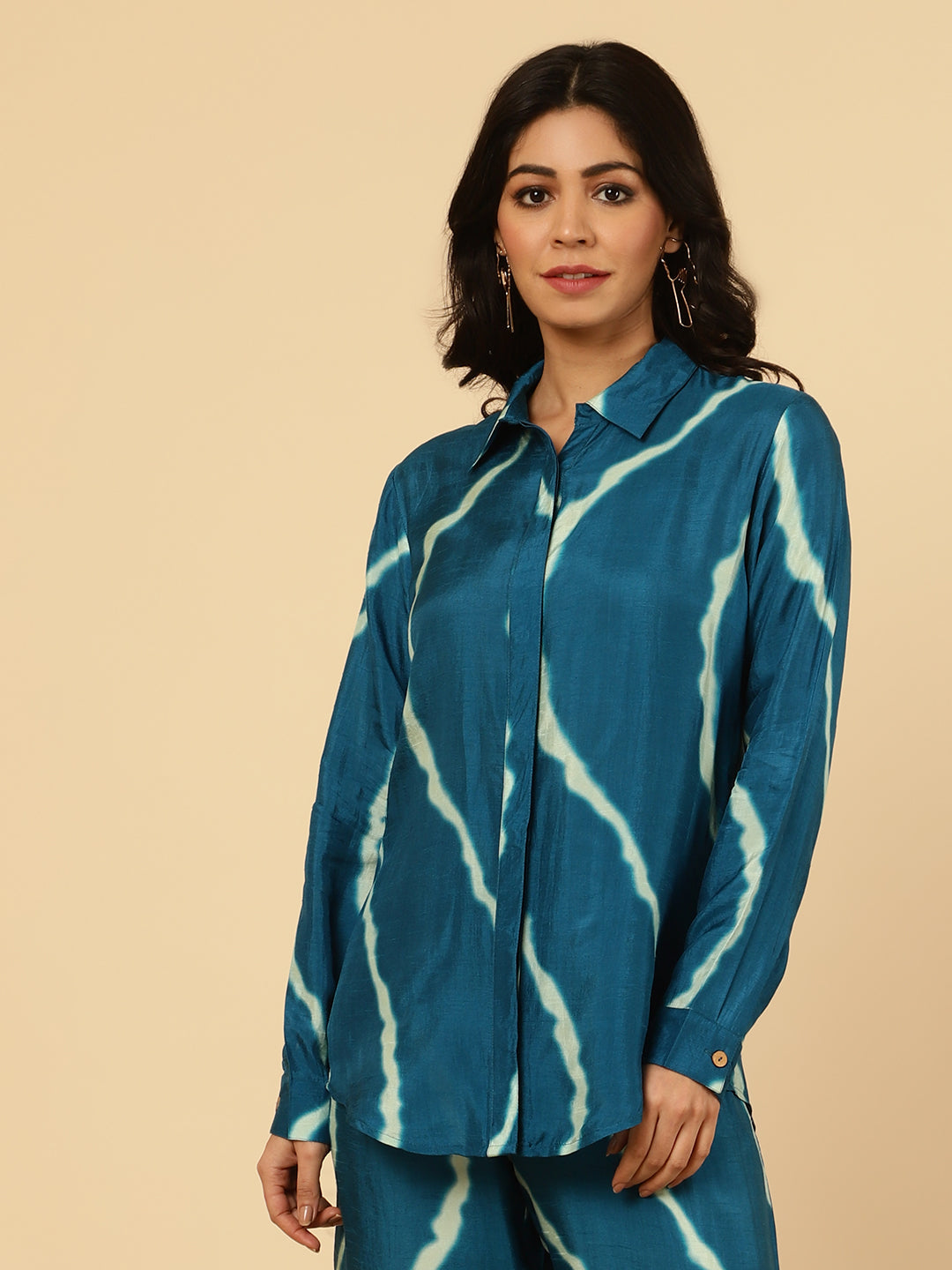Teal Lehriya Co-ord Set