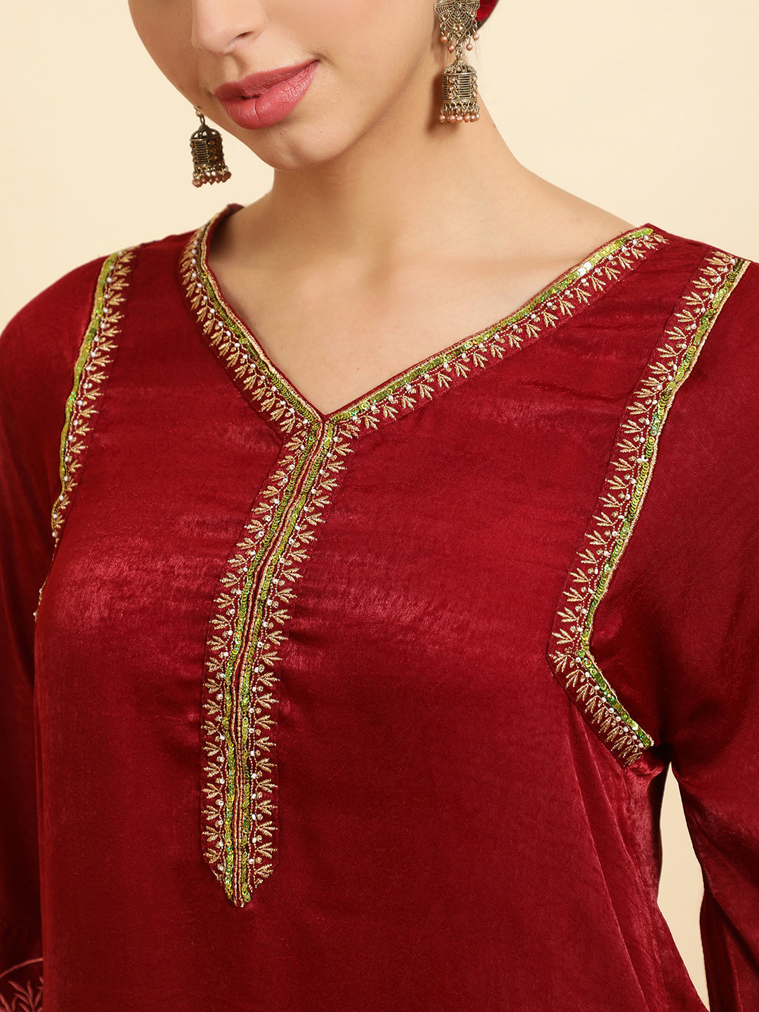 Maroon Zardozi Pakistani Velvet Kurta
