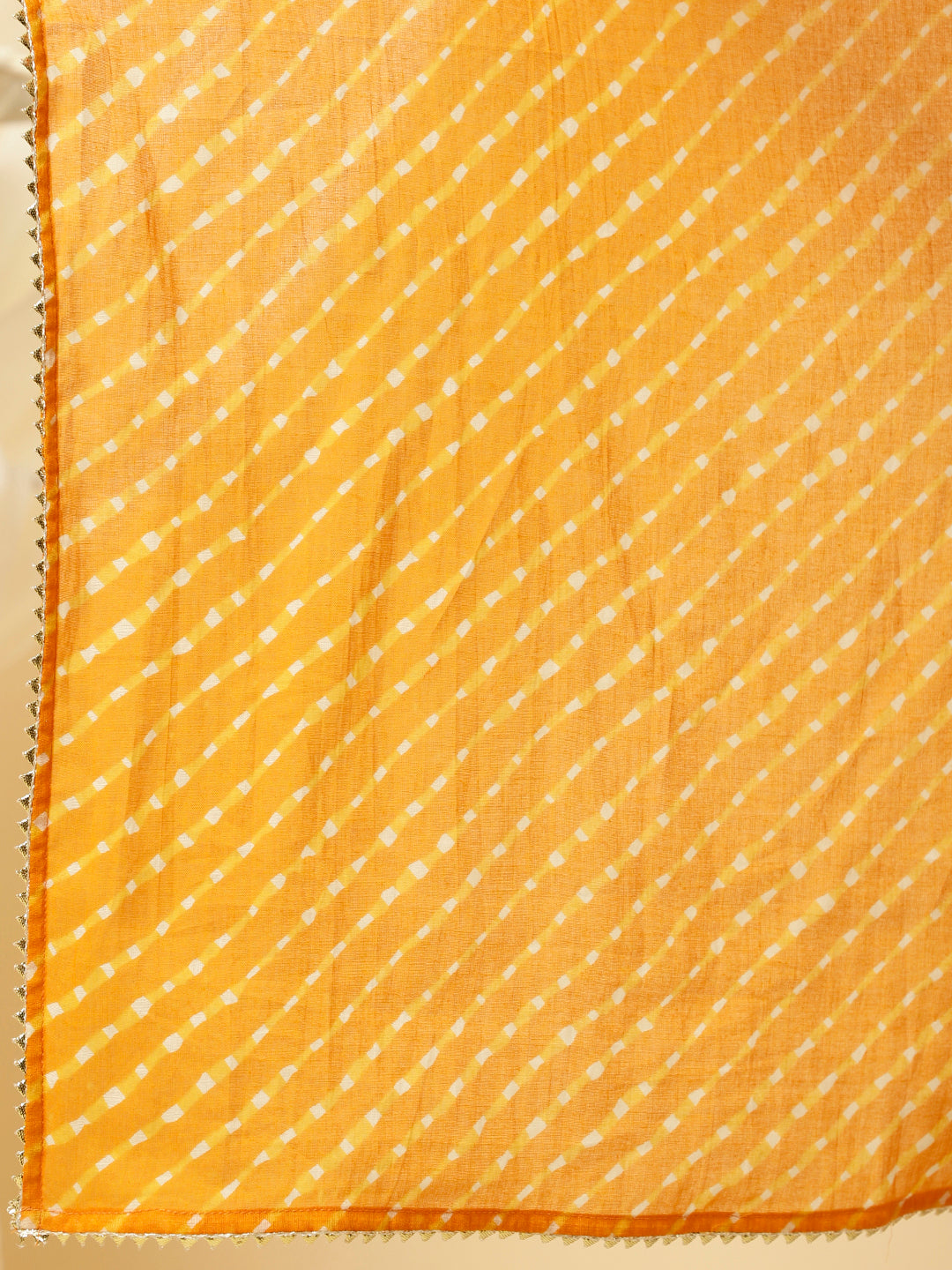 Orange Bandhani Angrakha Kurta With Leheriya Pants And Dupatta