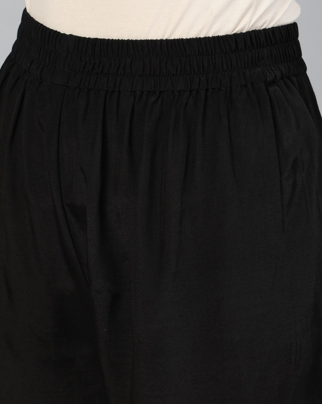 Black Solid Straight Kurta With Palazzo And Chanderi Dupatta