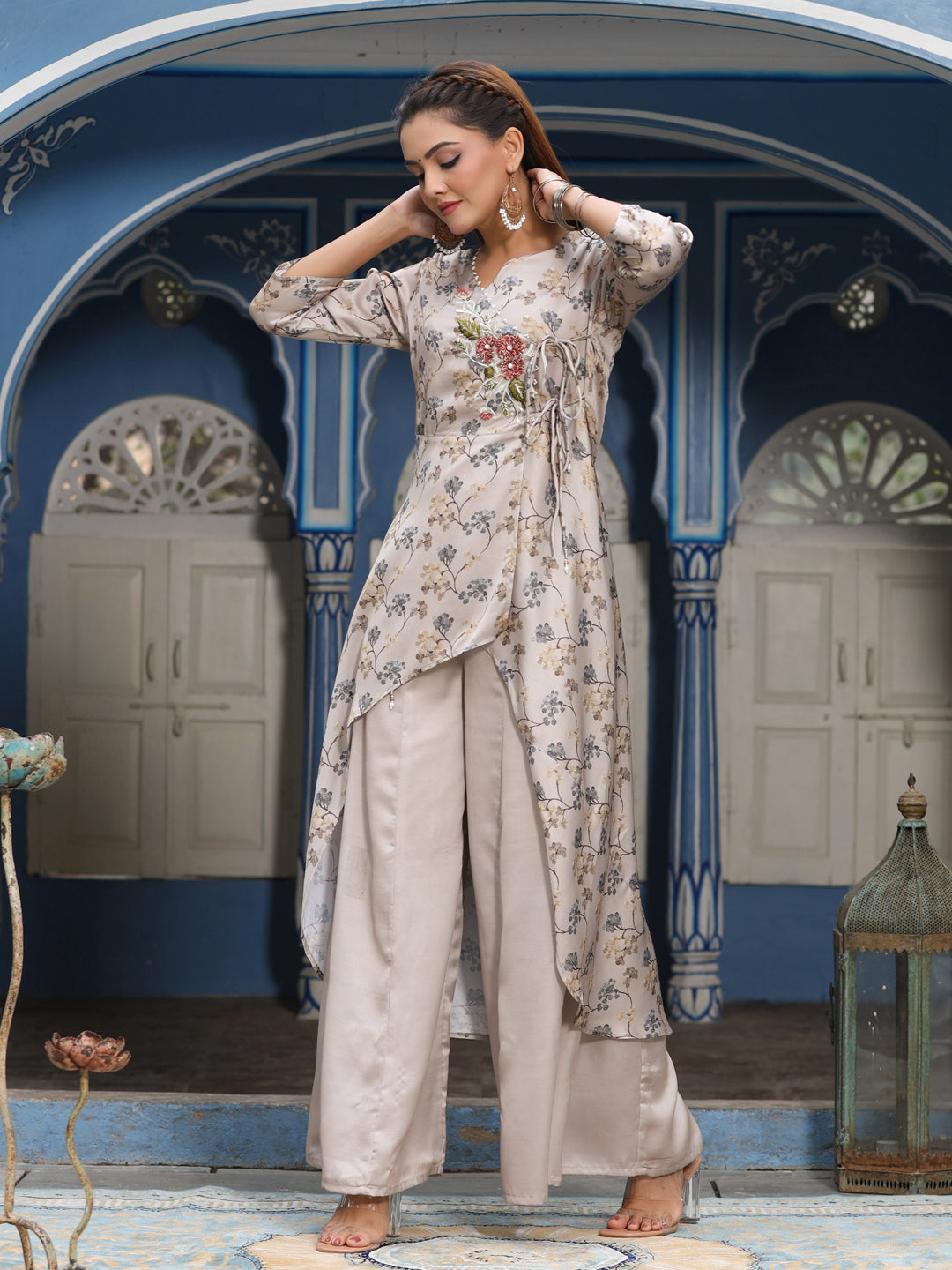 Printed Angrakha Kurta with Sharara
