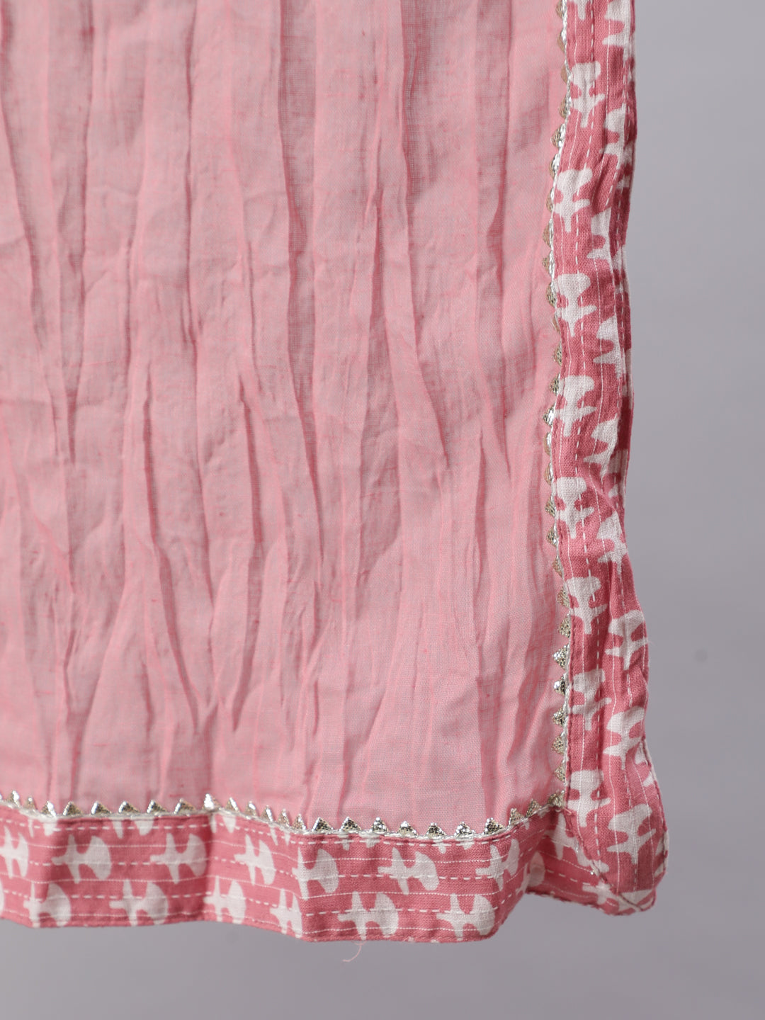 Pink Woven Straight ethnic printed Embroidered kurta with Printed Palazzo & Solid Dupatta with print and lace taping
