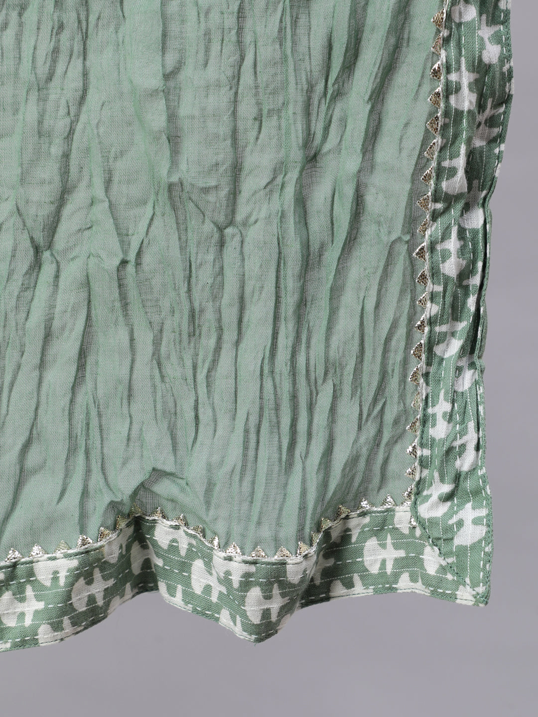 Women Green Woven Straight Ethnic Printed Embroidered Kurta With Printed Palazzo & Solid Dupatta With Print And Lace Taping