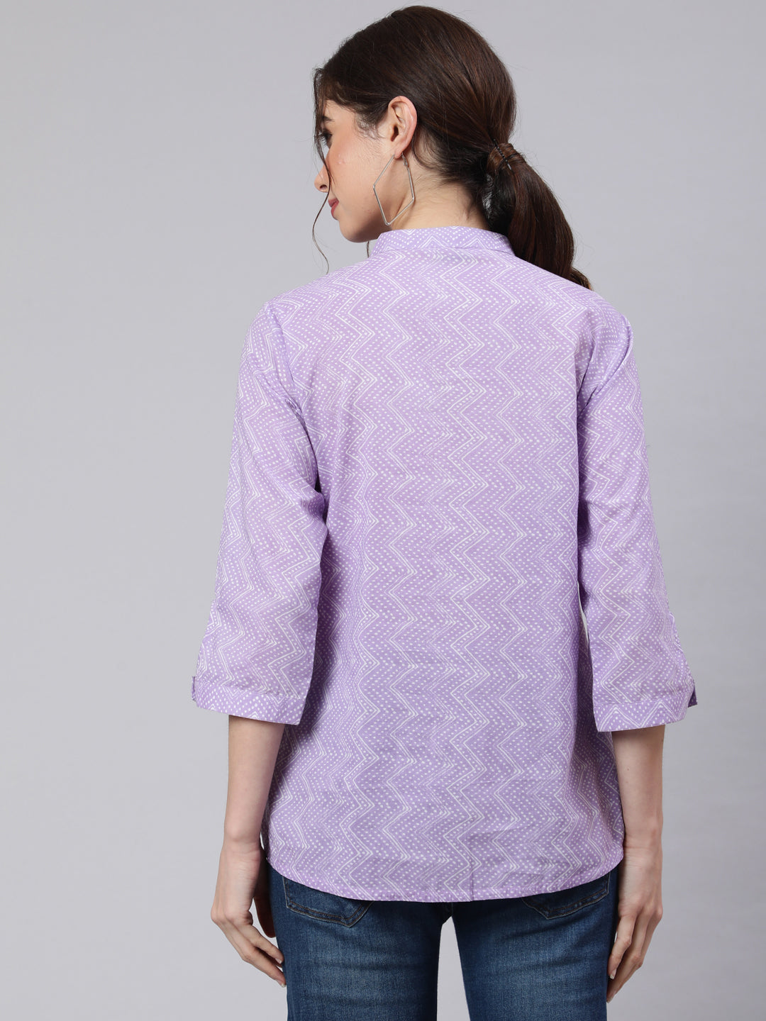 Women Lavender Zigzag Embroidered Printed Ethnic shirt