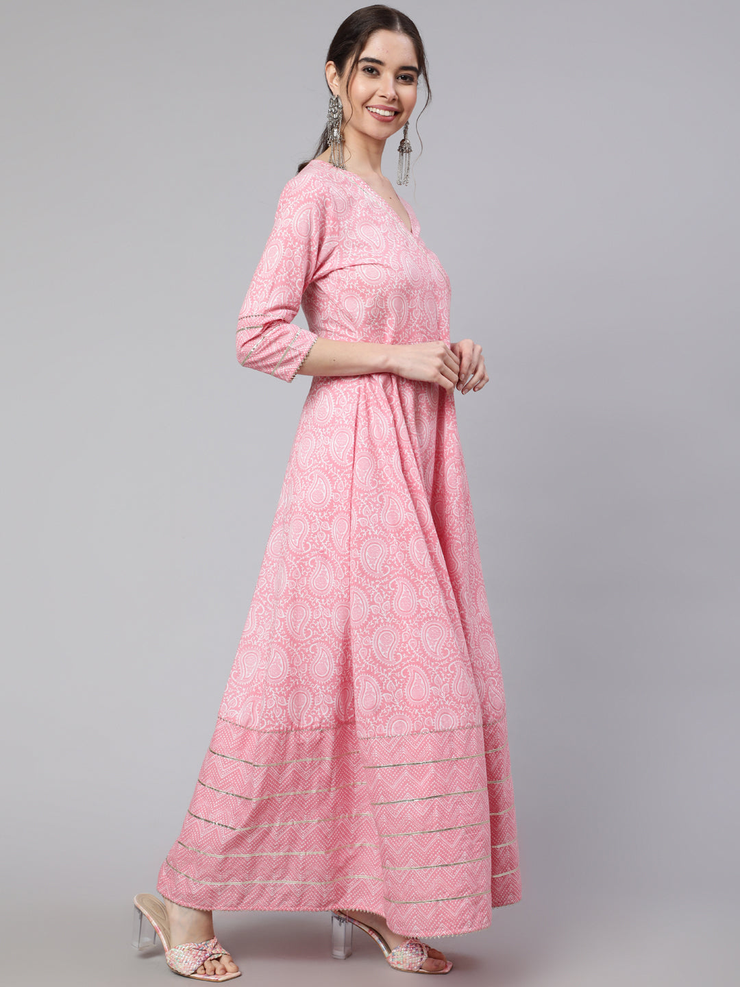 Pink Ethnic Printed Angrakha Kurta
