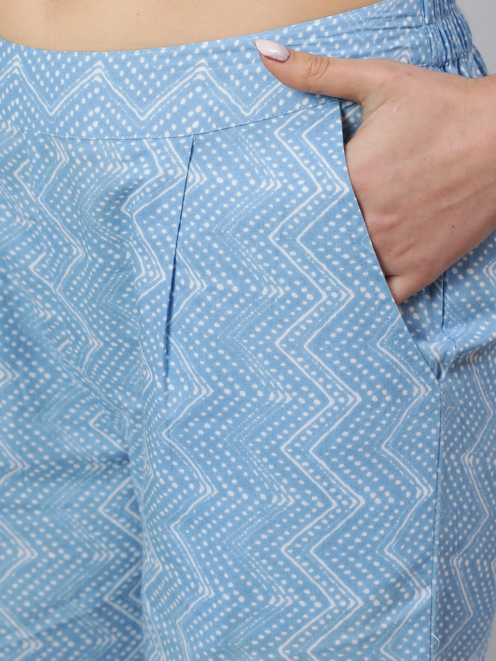 Blue Printed Halter Neck Kurta With Printed Pants And Dupatta