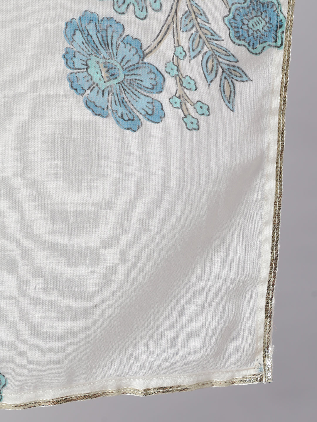 White & Turquoise Blue Ethnic Printed Flared Kurta With Pants & Dupatta