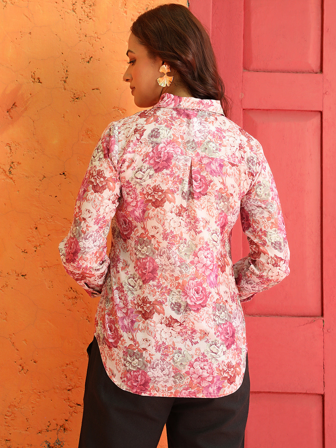 Pink Full Sleeved Floral Shirt