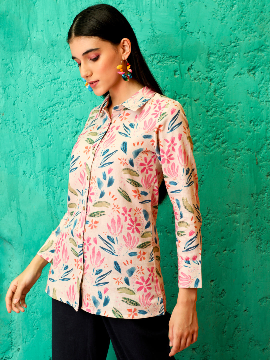 Abstract Print Pink Full-Sleeved Shirt