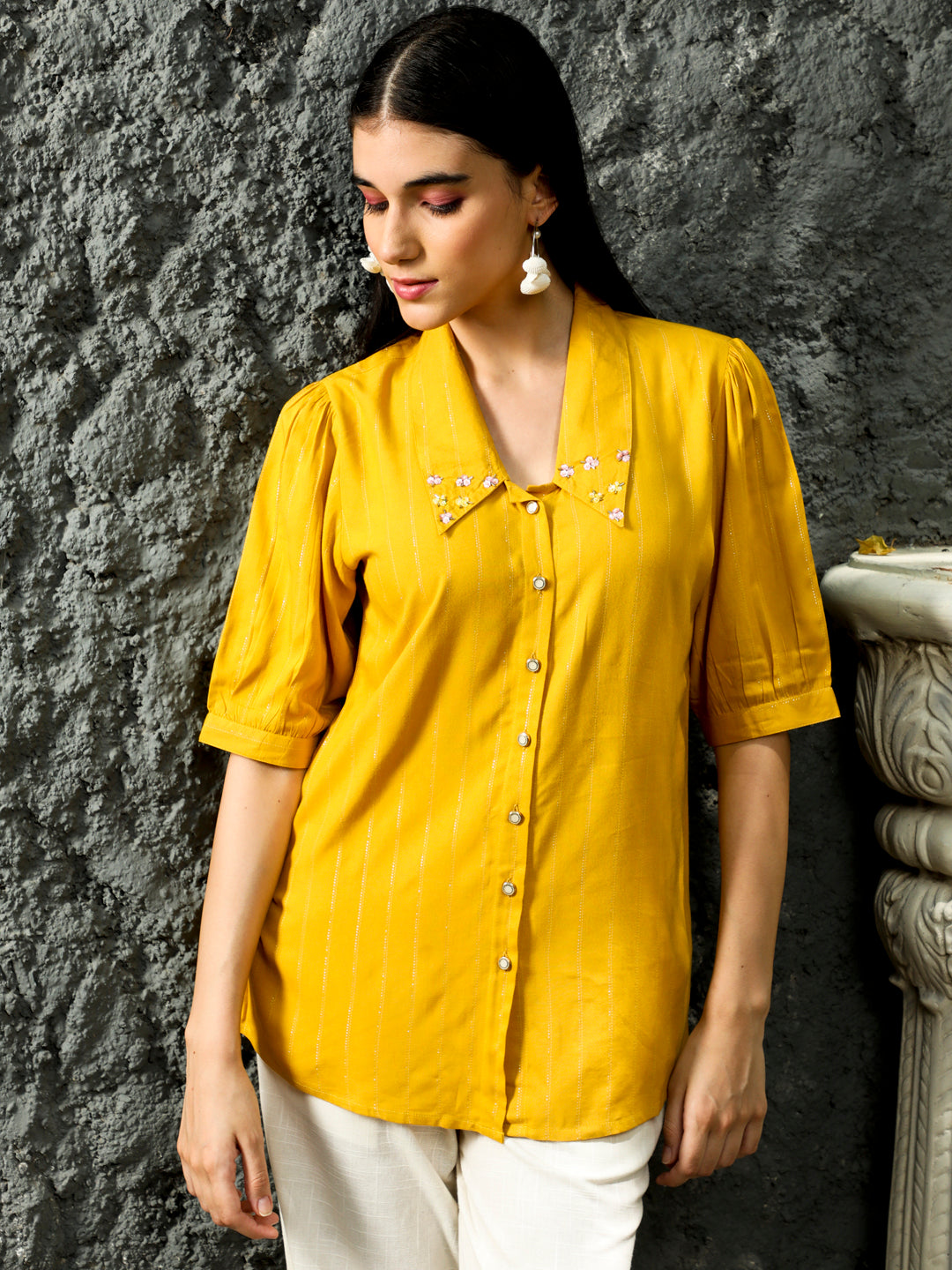Mustard Sequins Embellished Shirt