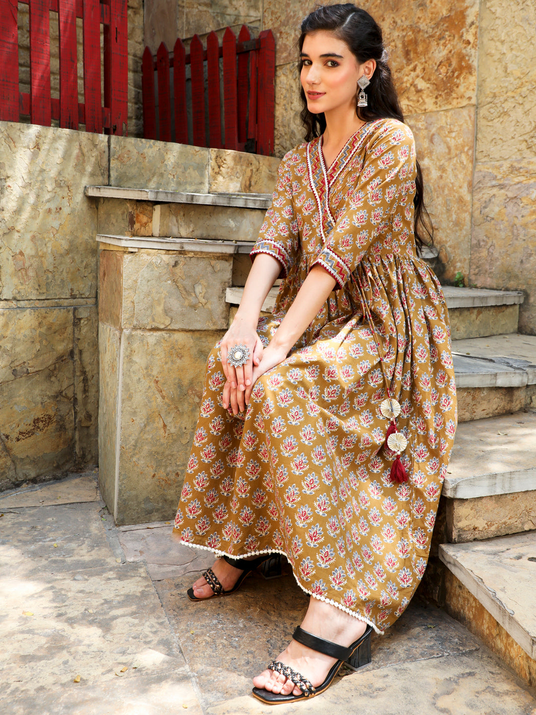 Ethnic Printed Brown Anarkali Kurta