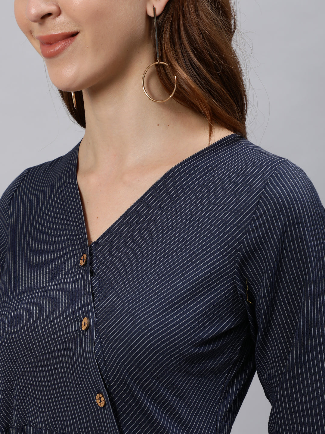 Navy Blue Yarn Dyed Striped Shirt Dress