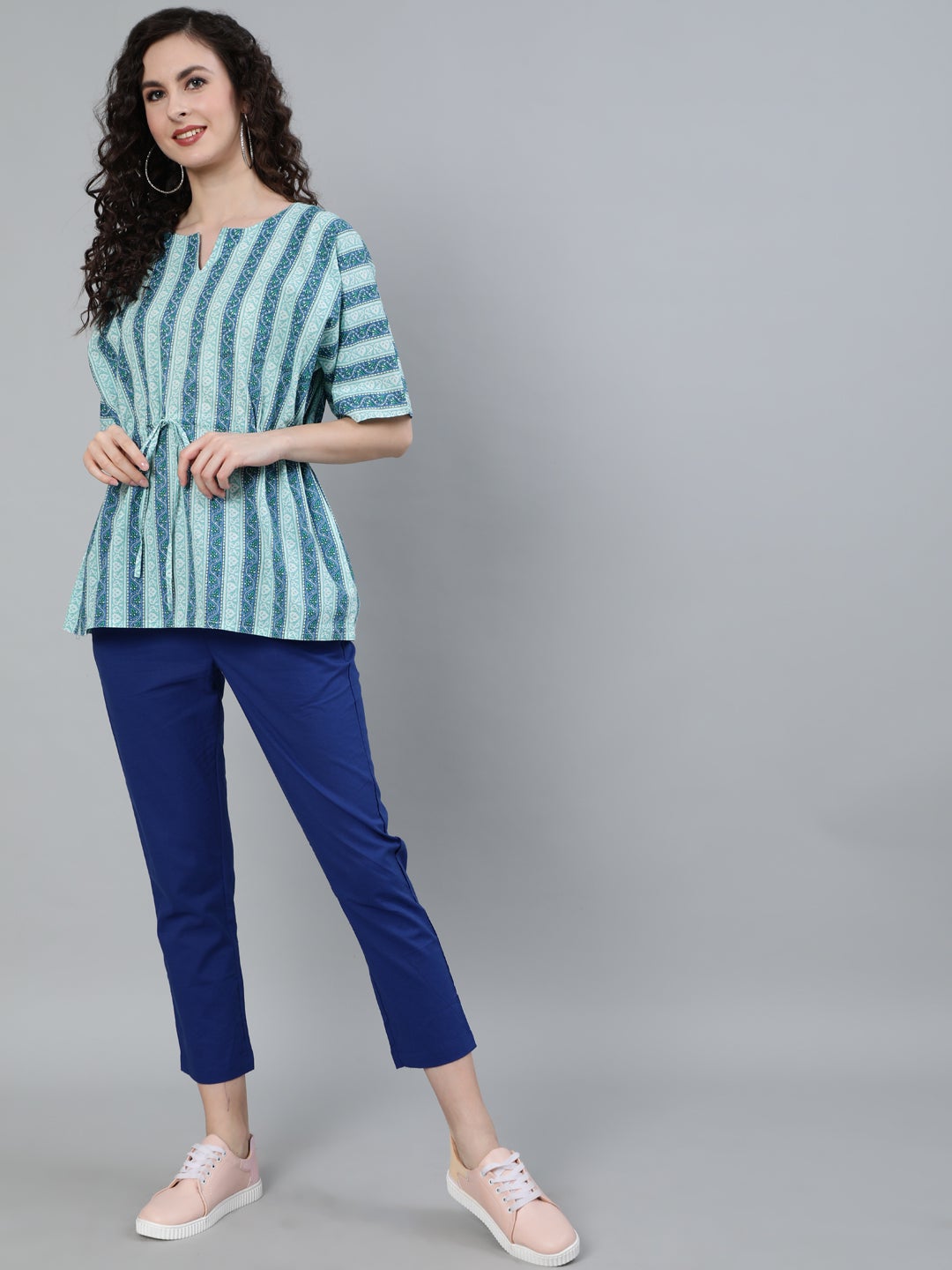 Blue Coloured Sleepwear Consist Of Short Kaftan & Pyajama