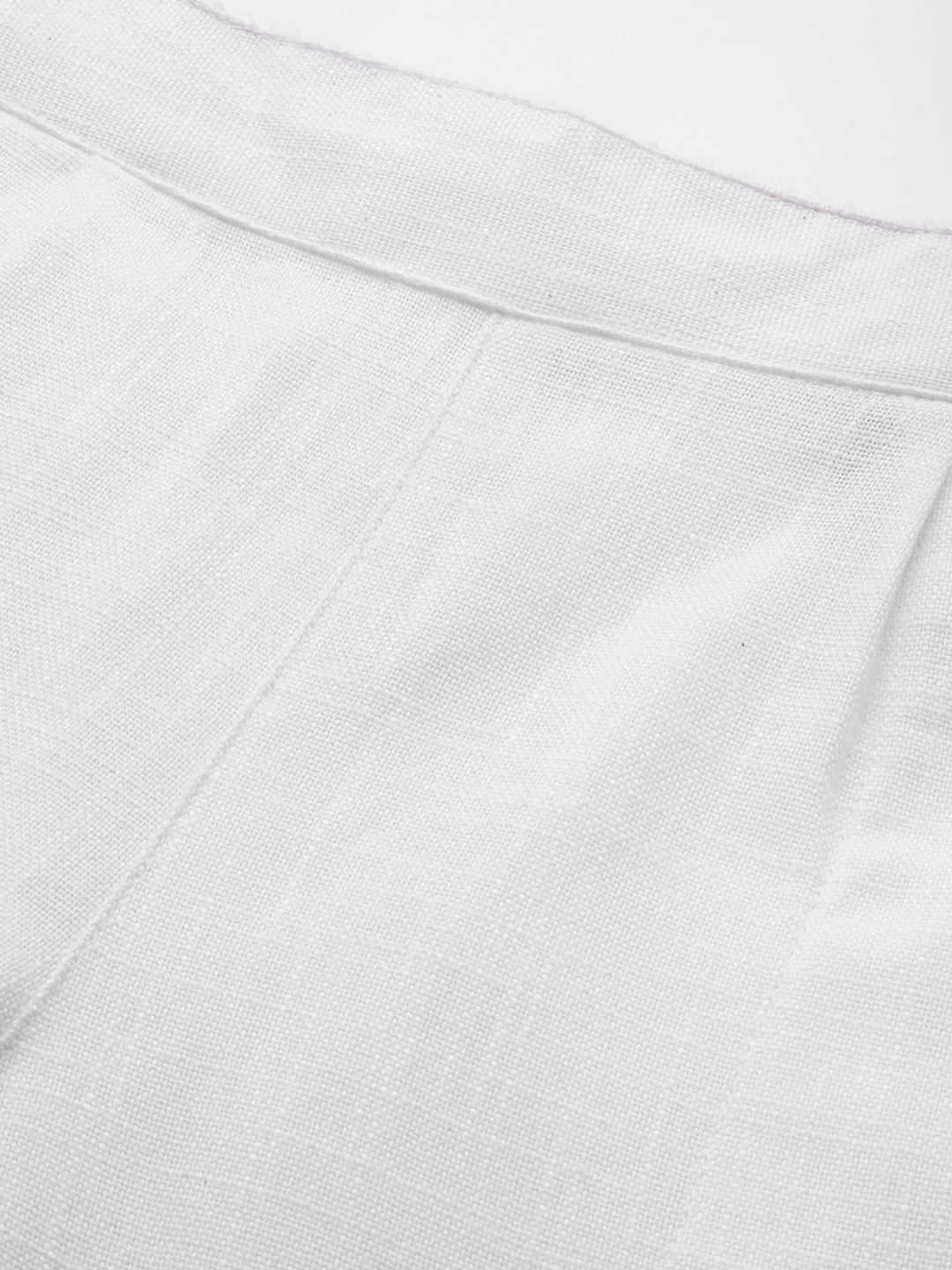 White Cotton Slub Bottom-Fold Straight Pants