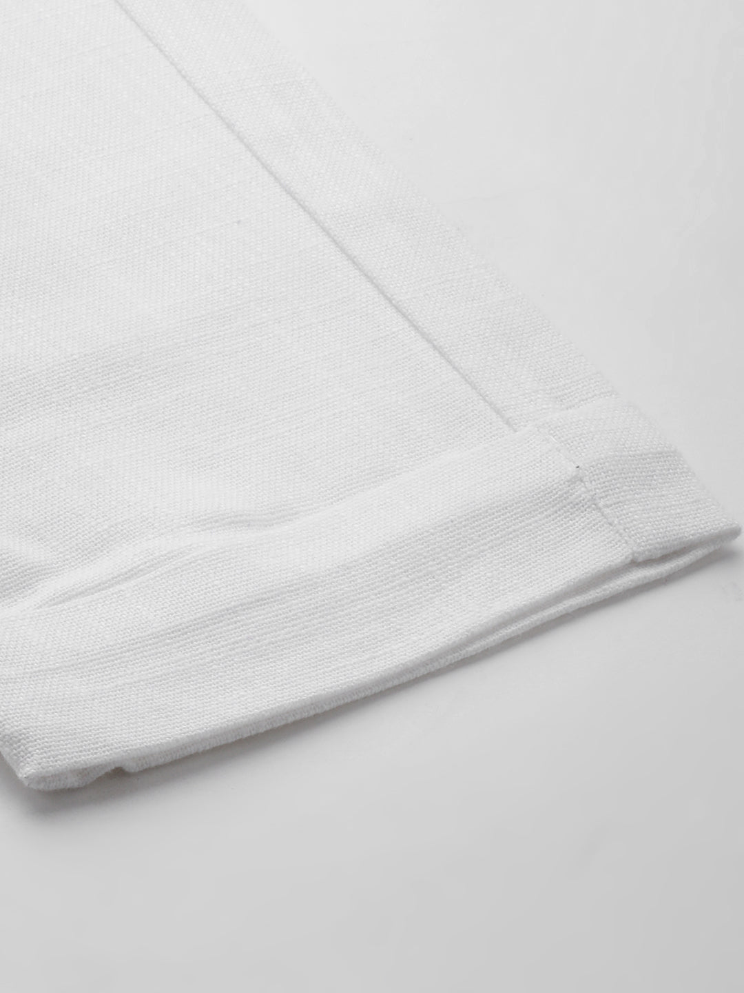 White Cotton Slub Bottom-Fold Straight Pants
