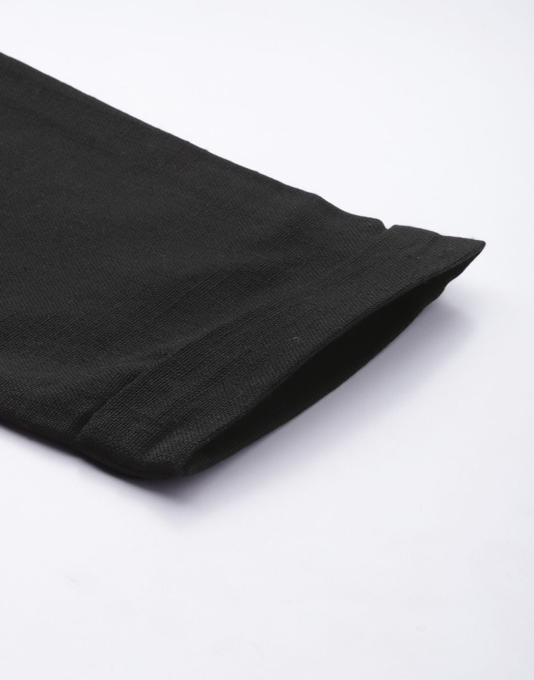 Black Cotton Slub Bottom-Fold Straight Pants