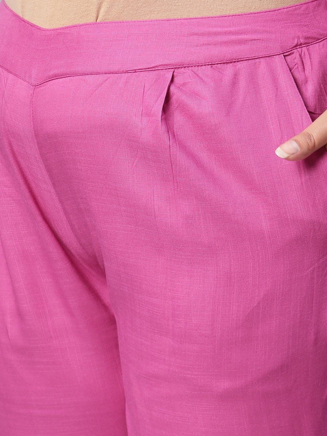 Magenta Pink Mirror Work Straight Kurta with Pants