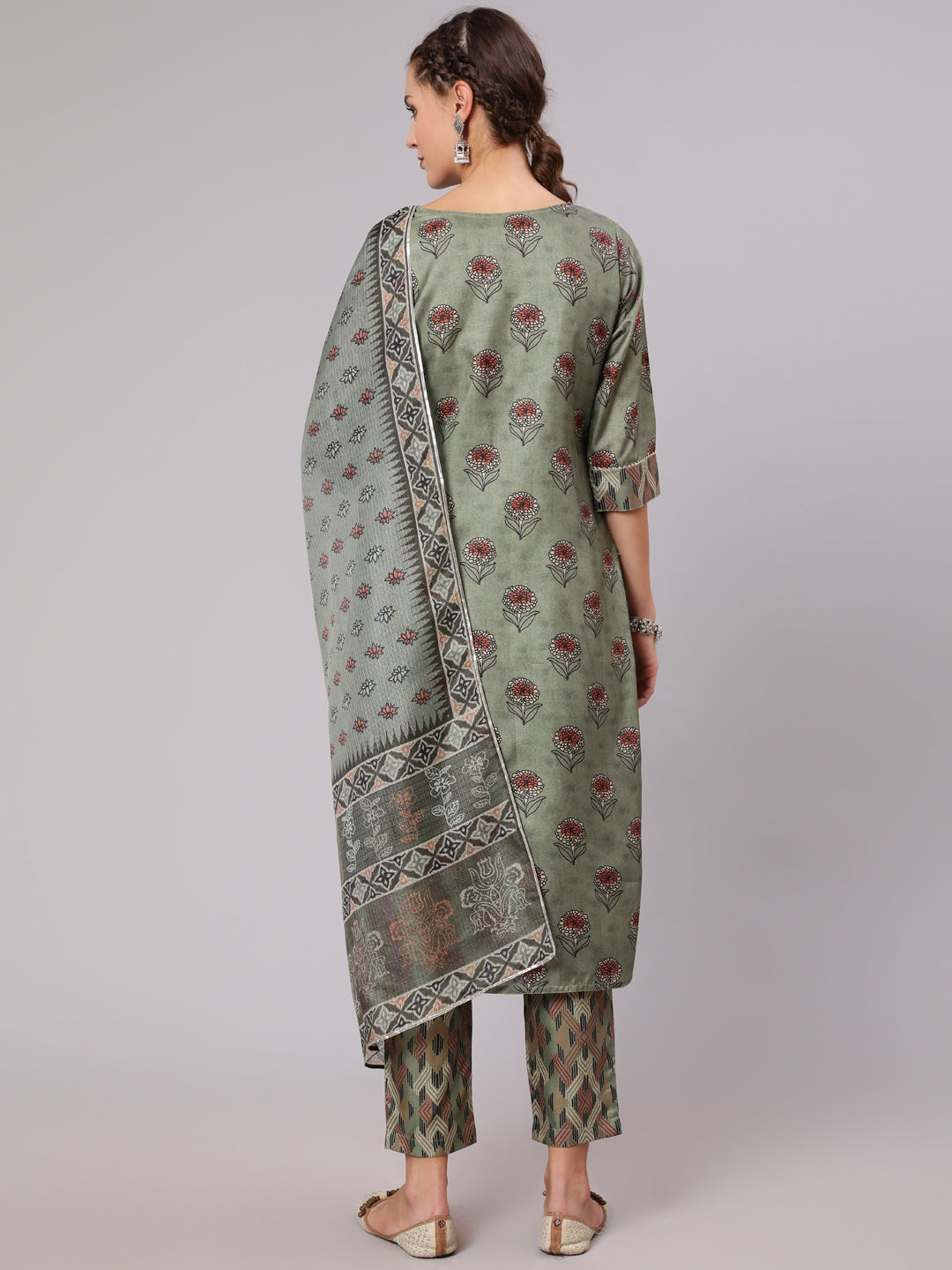 Maroon Tussar Silk Embellished Kurta With Trouser And Kota Doria Dupatta
