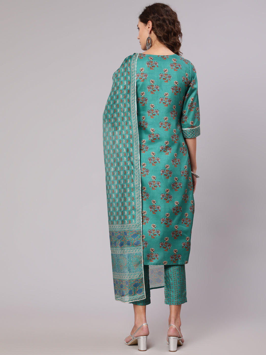 Tussar Silk Digital Printed Zari Embriodered Kurta With Palazzo And Dupatta