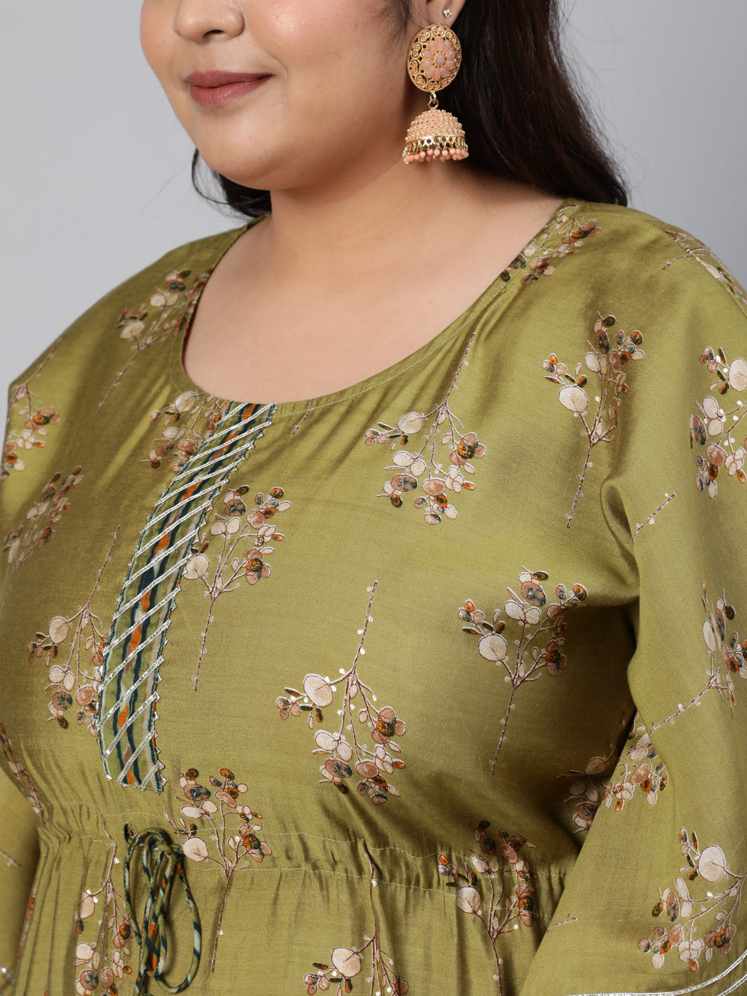 Green Chanderi Printed Kaftan With Pant