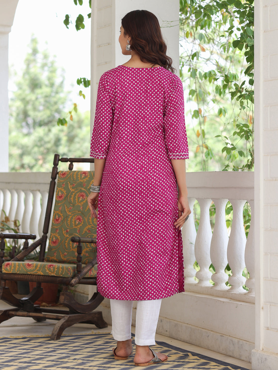Magenta Ethnic Printed Straight Rayon Kurta With Embroidered Yoke And Cotton Pants
