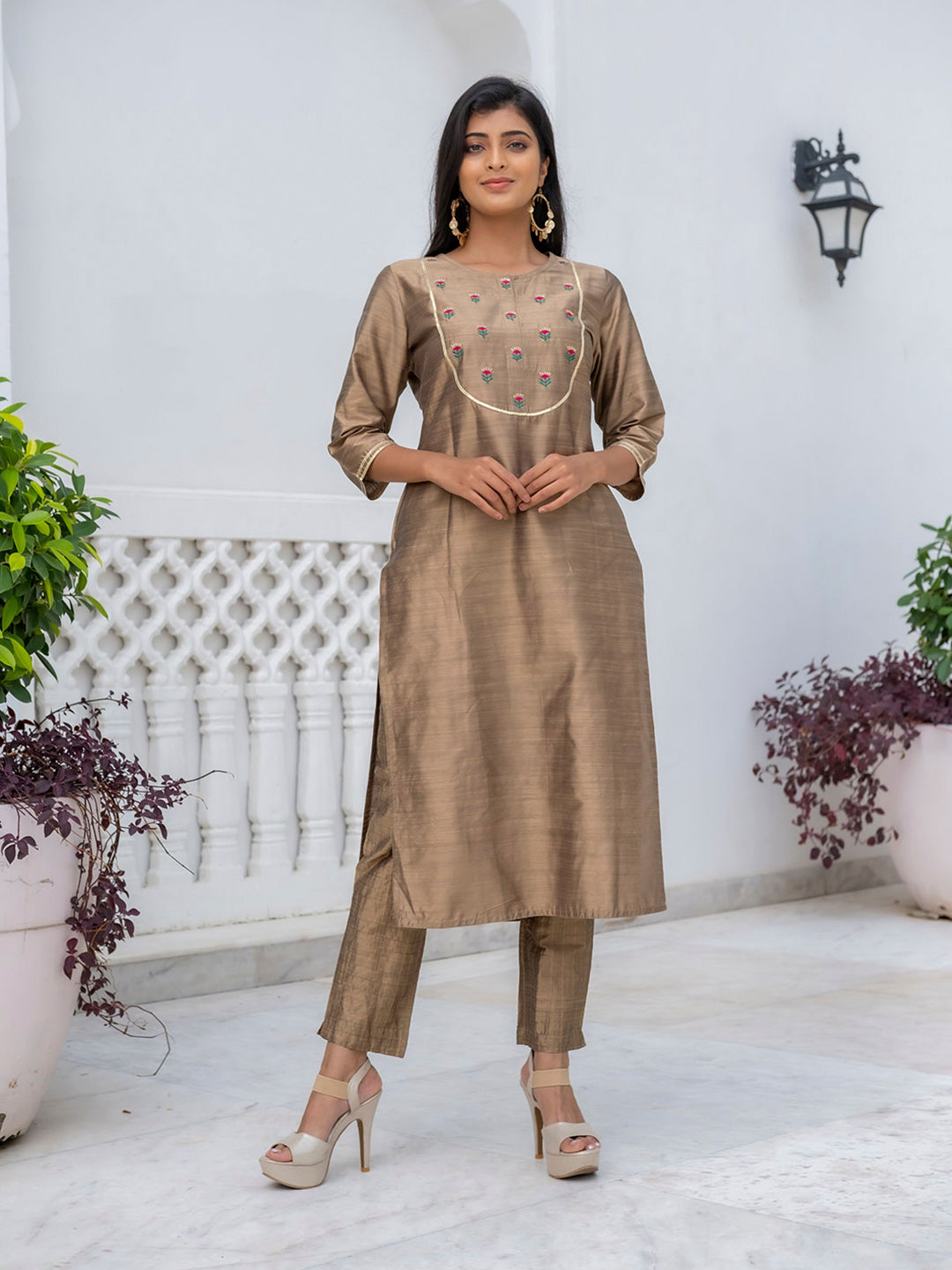 Silk Embroidered Straight Kurta With Pants Jaipurkurtius