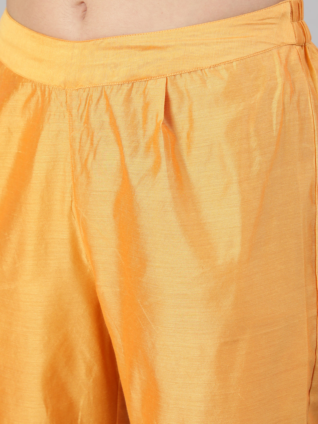 Yellow Chanderi Embroidered A-Line Princess-Cut Kurta With Pants