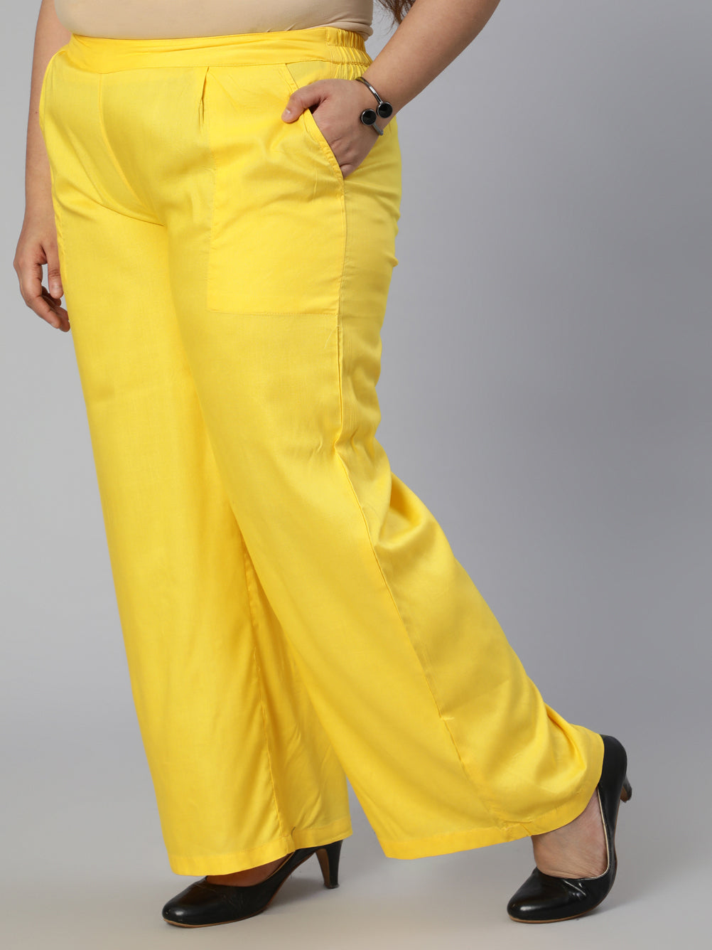 Yellow Solid Rayon Straight Palazzo
