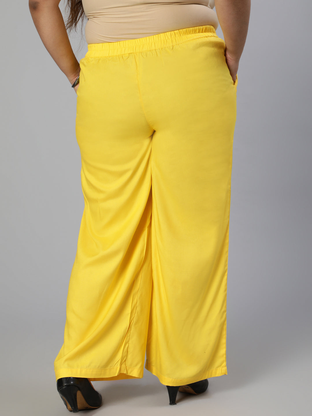 Yellow Solid Rayon Straight Palazzo