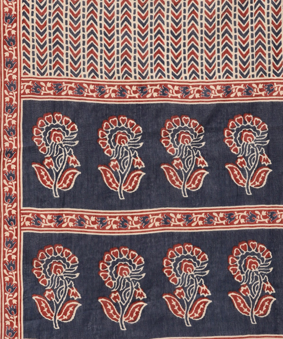 Navy Blue & Beige Ethnic Motifs Straight Cotton Kurta With Palazzo & Dupatta