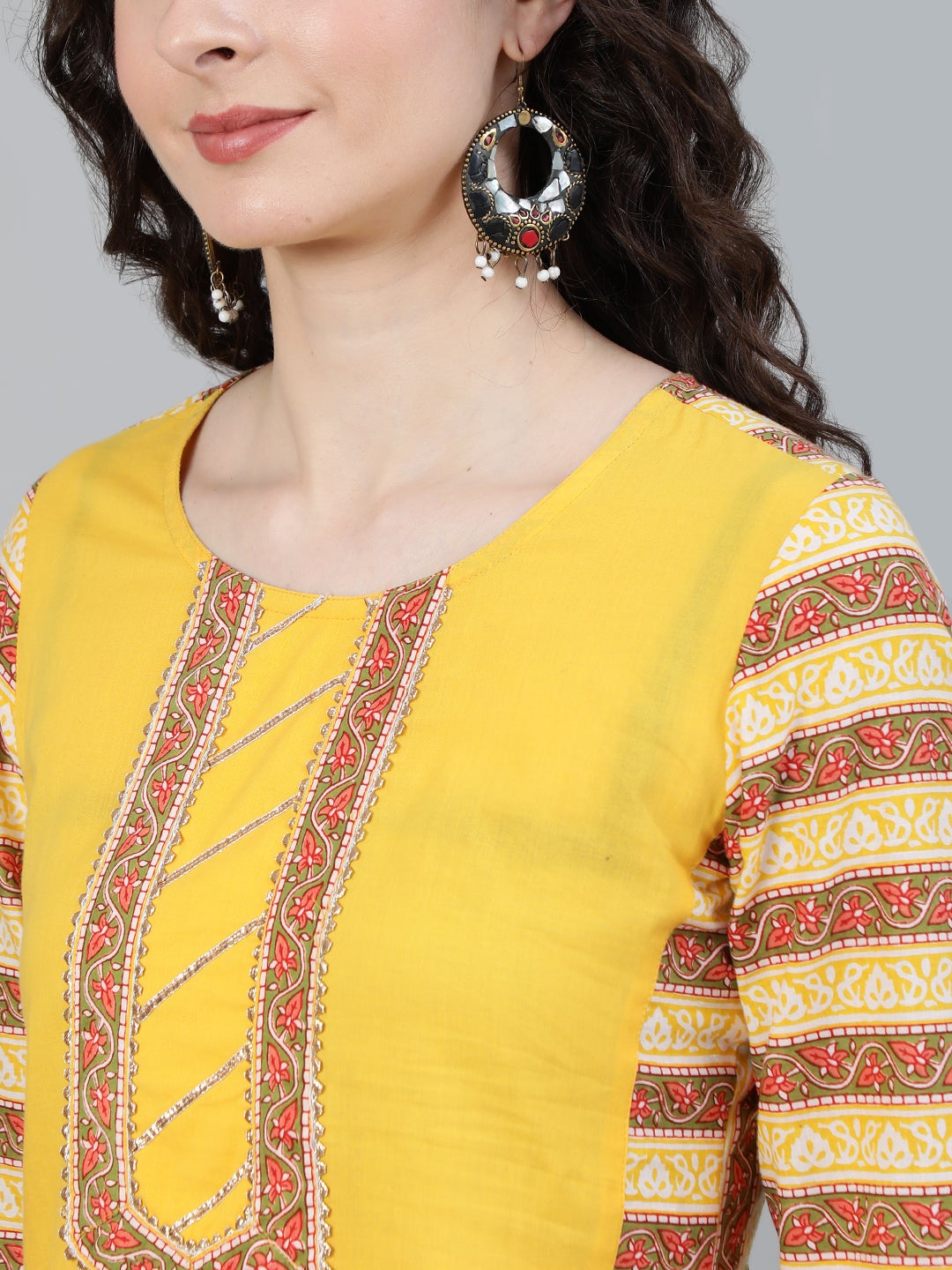 Yellow Ethnic Printed Straight Kurta With Palazzo Set