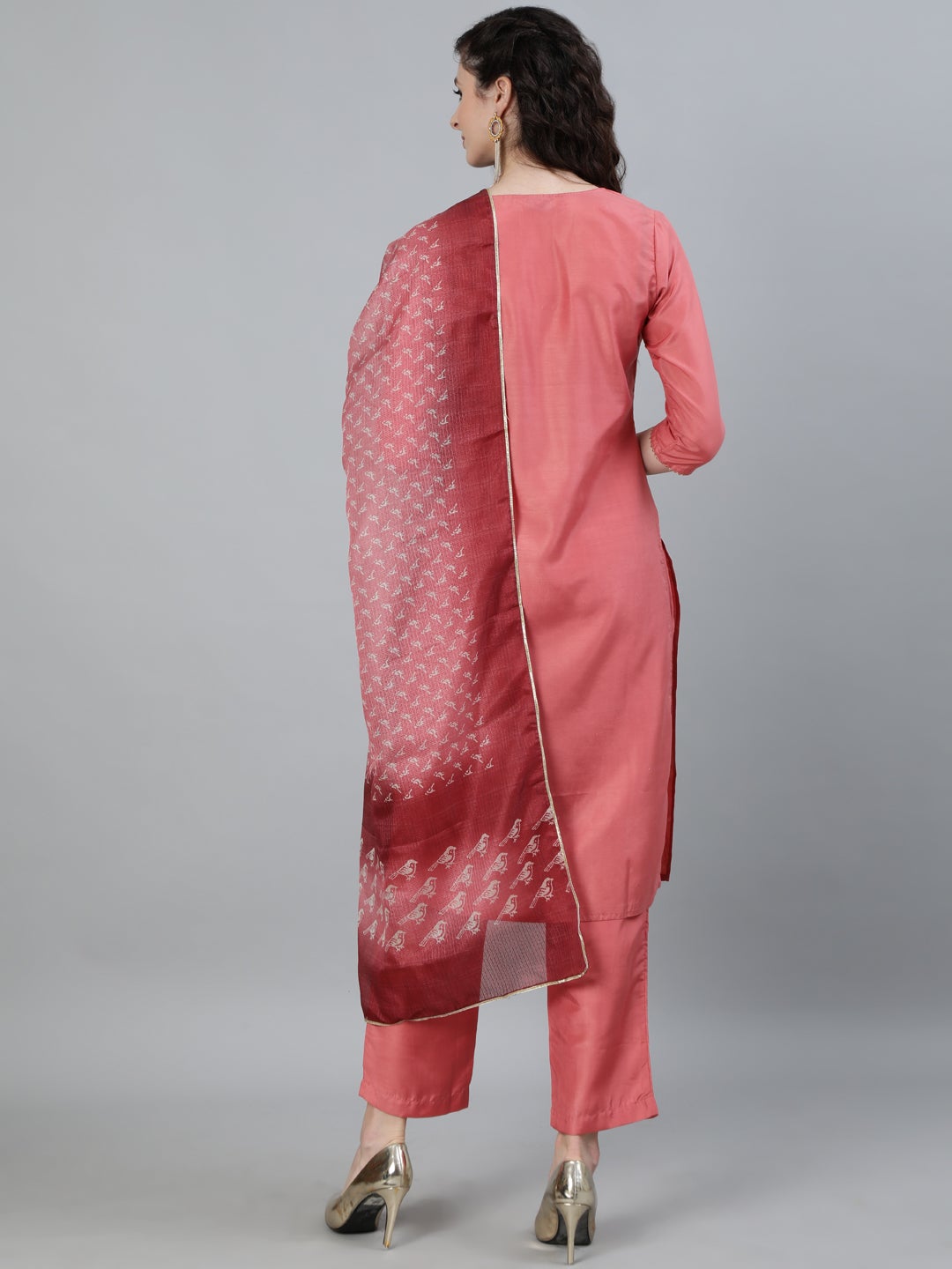 Pink Ethnic Motifs Print Silk Blend Kurta with Pants & Dupatta