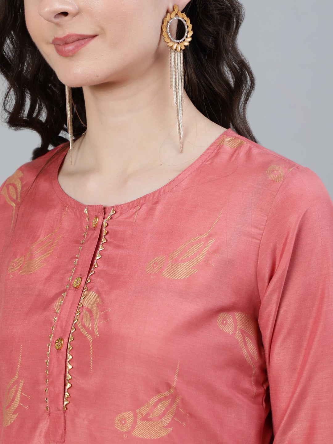 Pink Ethnic Motifs Print Silk Blend Kurta with Pants & Dupatta