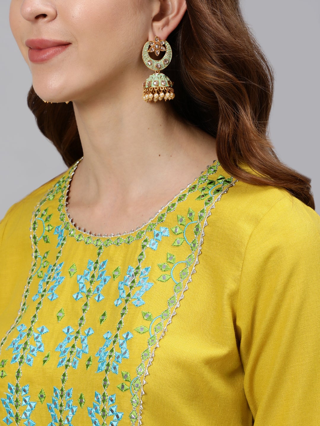 Mustard Solid Embroidered Poly Silk Kurta with Palazzos & Chanderi Dupatta