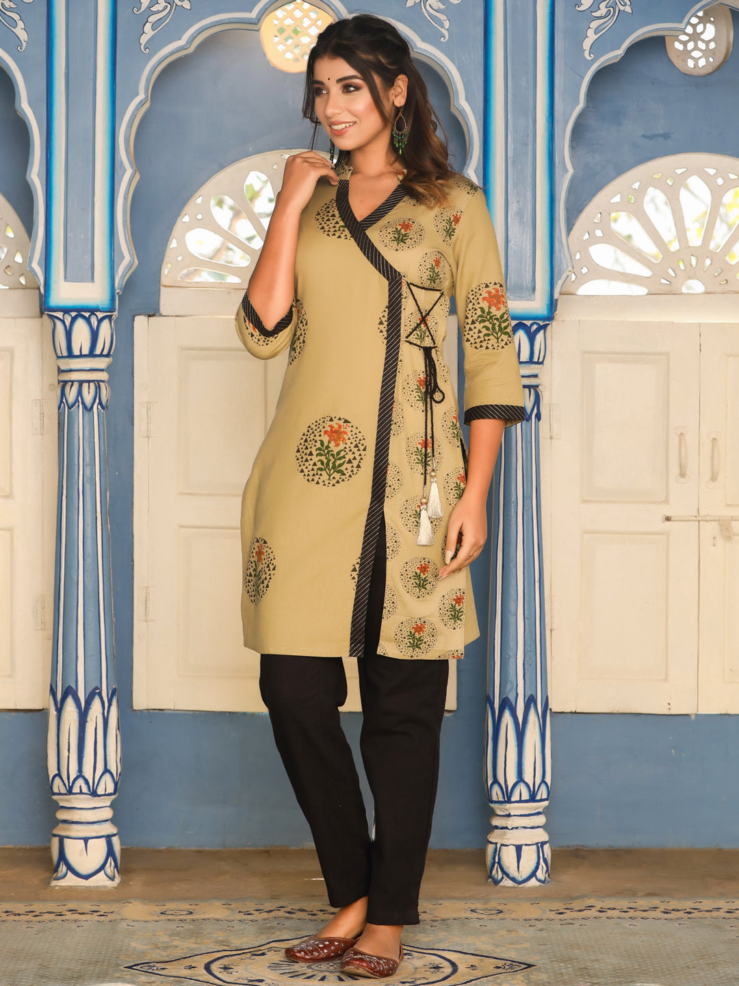 women metallic angrakha straight kurta