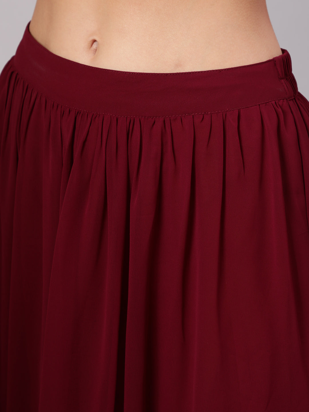 Maroon Georgette Gold Print Embellished Lehnga Has Crop Top, Skirt And Dupatta