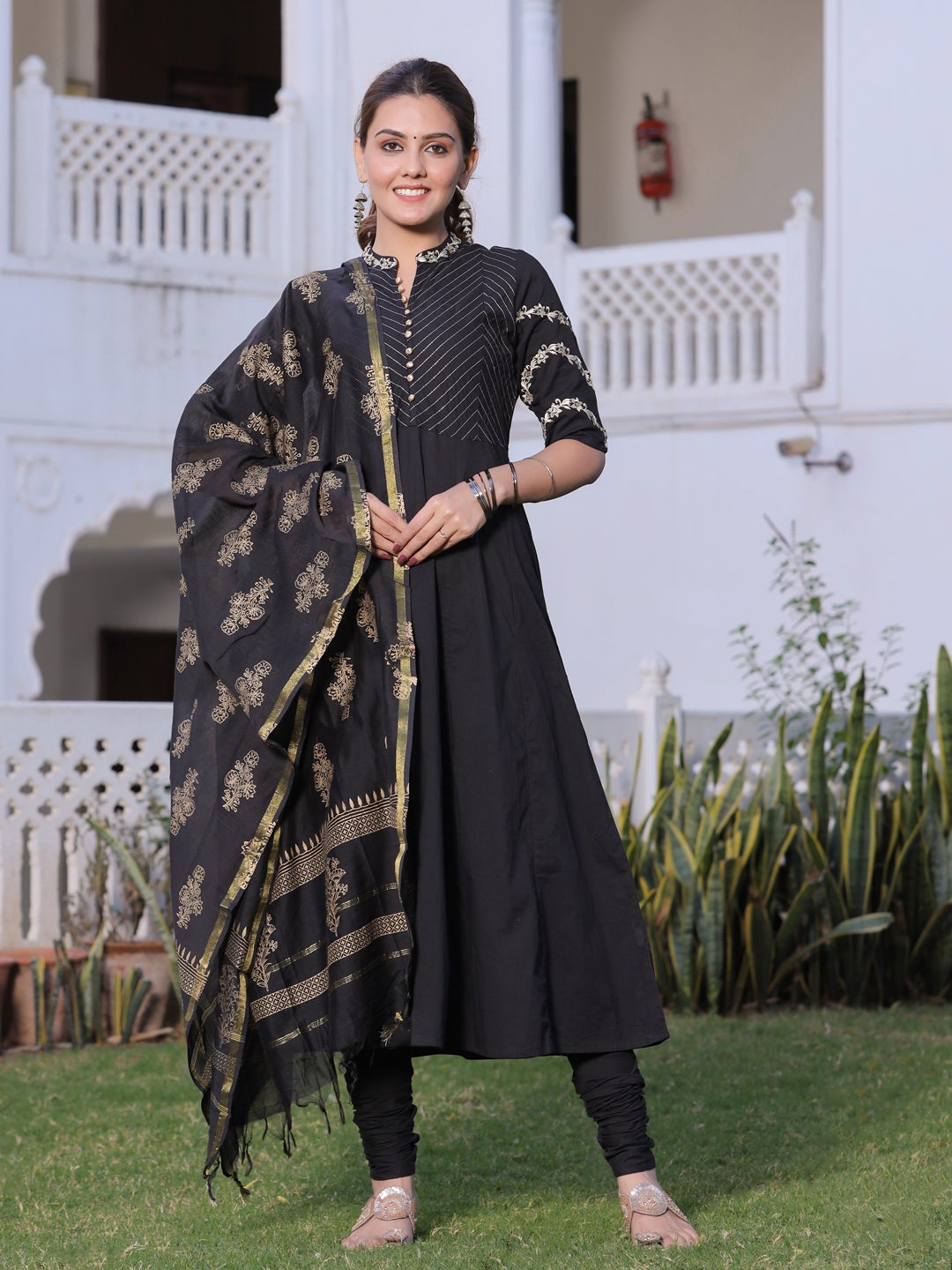 Solid store black anarkali