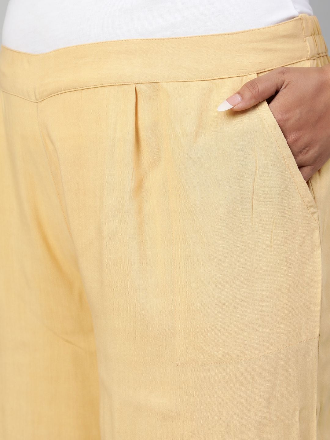 Beige Solid Rayon Palazzo