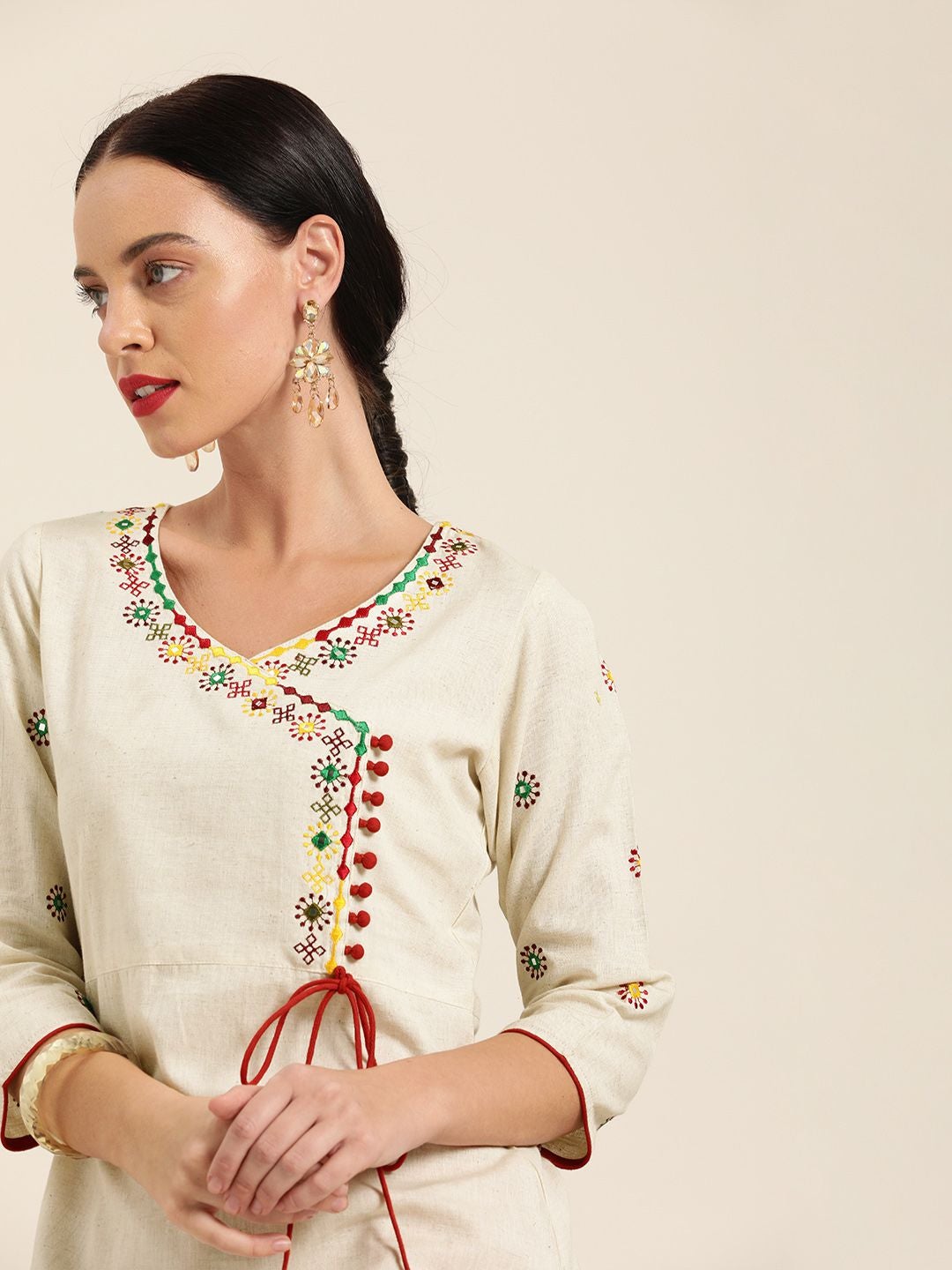 Off-White Embroidered A-Line Cotton Blend Kurta