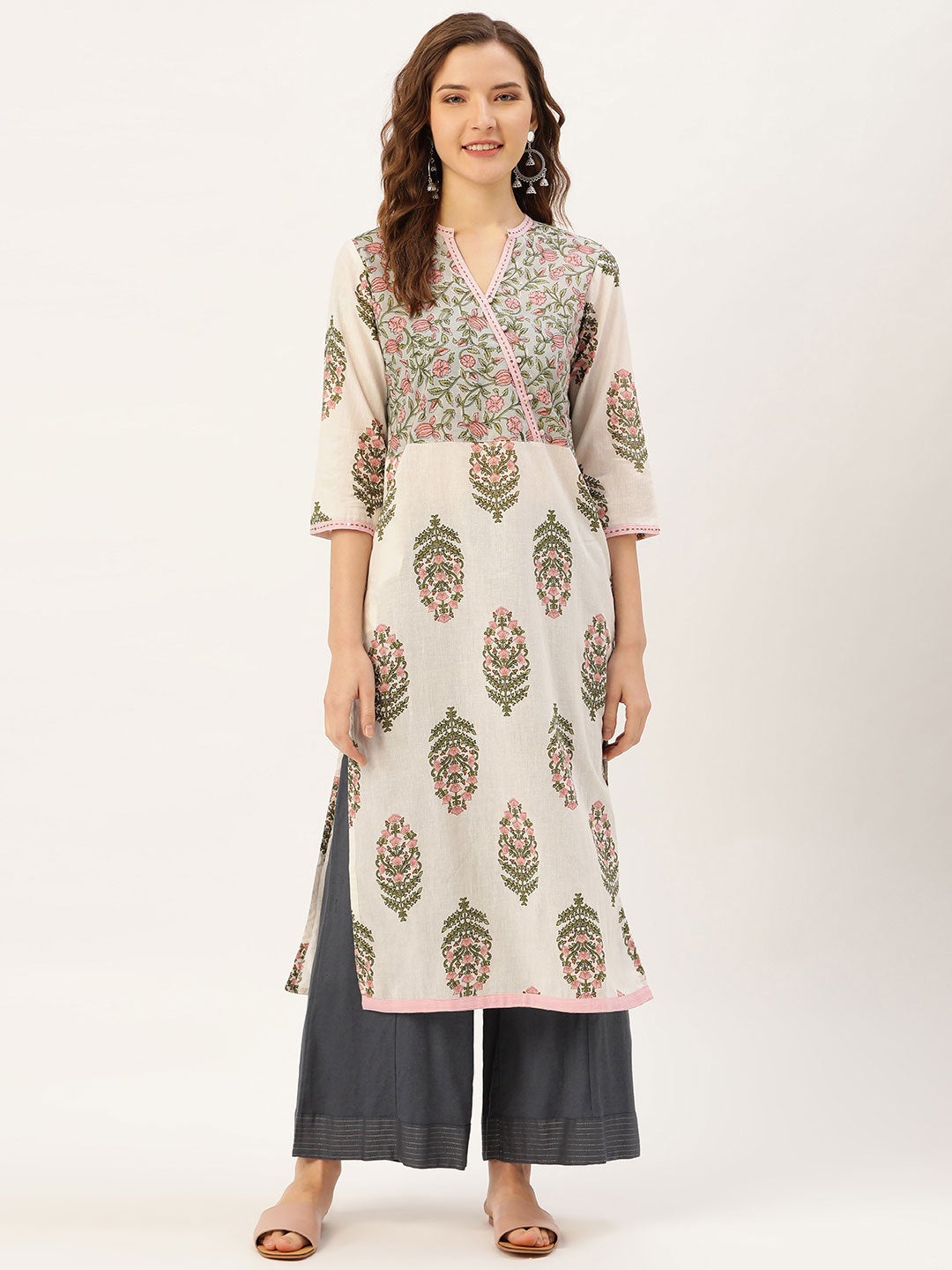 Off white printed straight kurta